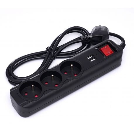 Predlžovací kábel s USB 1,5m, 3 zásuvky KD4031