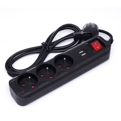 Predlžovací kábel s USB 1,5m, 3 zásuvky KD4031